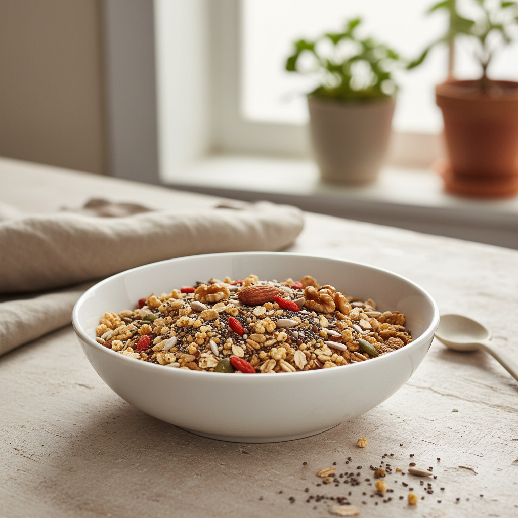 Cuenco con cereales integrales y semillas